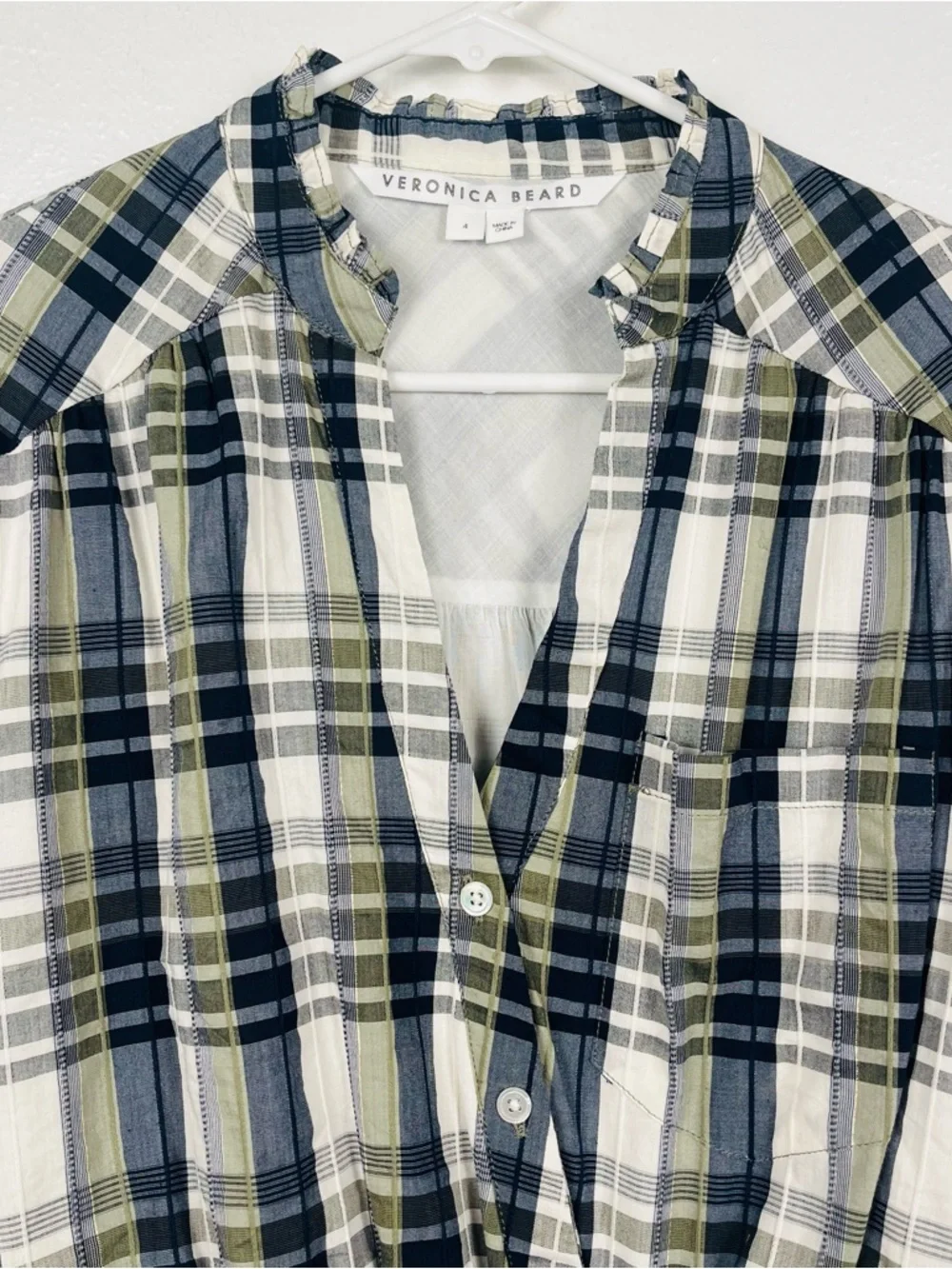 Veronica Beard Size 4 Vilette Plaid Button-Front Ruched Mini Shirt Dress - Picture 4 of 8